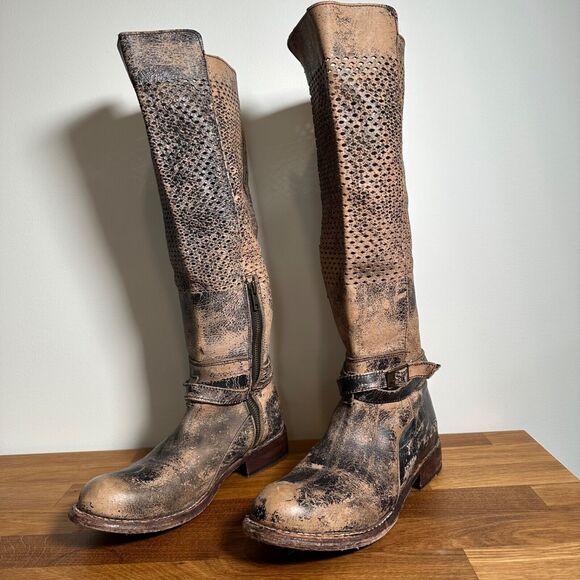Bed Stu Shoes - BedStu Biltmore Black Lux Riding Boots Women's 9.5 Distressed Brown Perforated